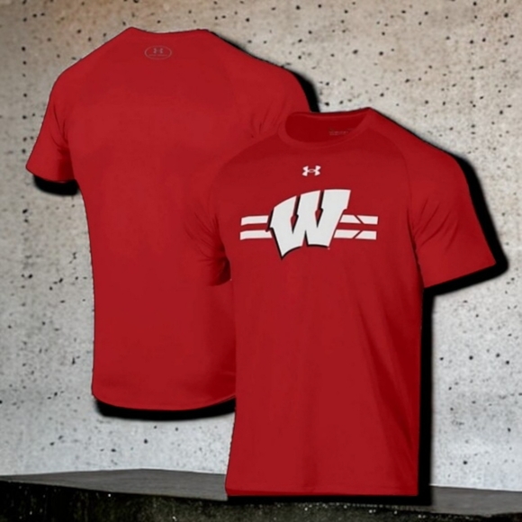 NWOT UNDER ARMOUR Wisconsin Badgers Red Short Sleeve T Shirt XL NWOT - Picture 1 of 4